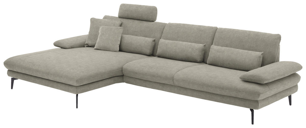 ECKSOFA in Velours Platinfarben  - Platinfarben/Schwarz, Design, Textil/Metall (180/310cm) - Dieter Knoll