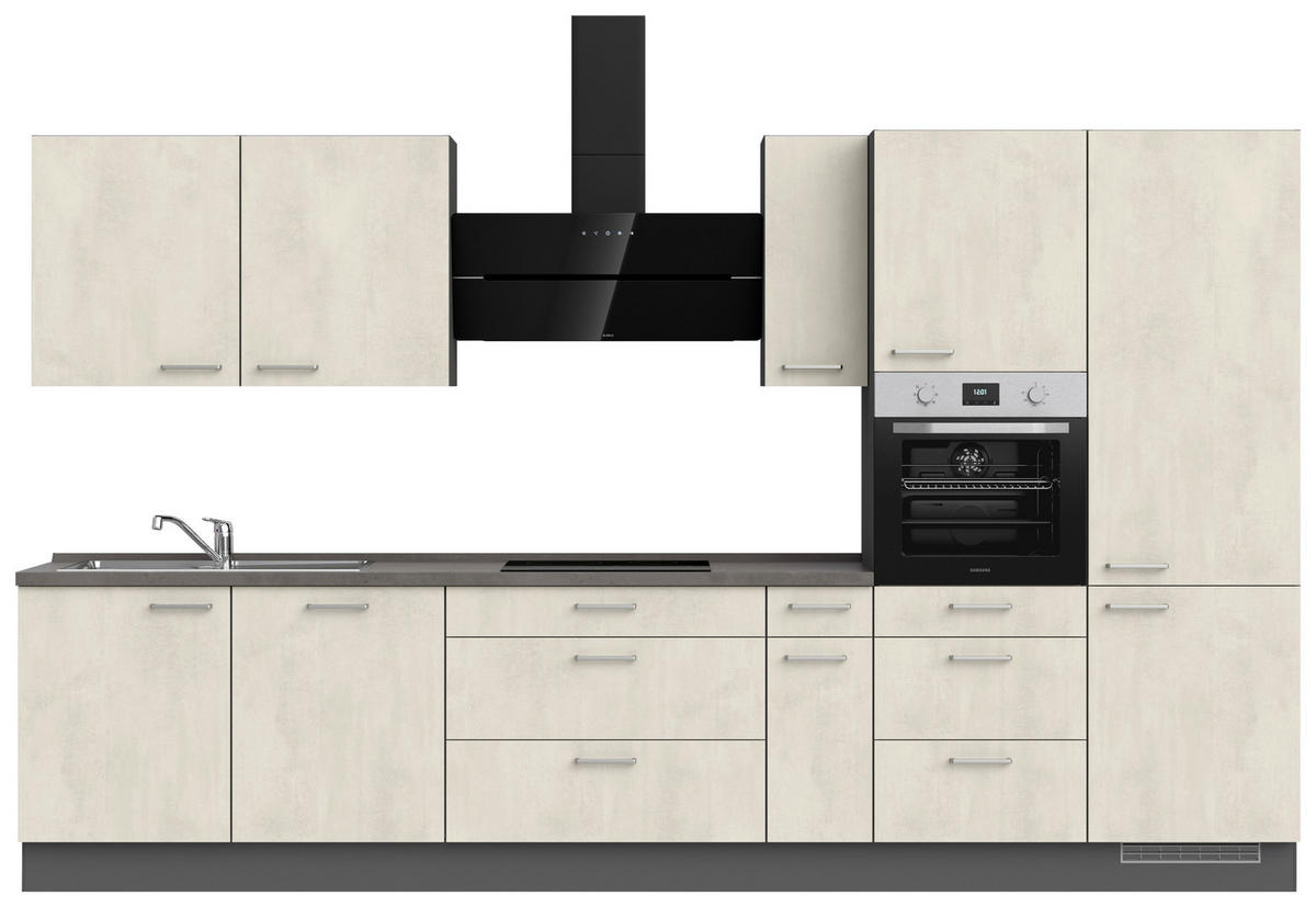 KÜCHENBLOCK 360 cm   in Weiß, Schieferfarben  - Schieferfarben/Edelstahlfarben, MODERN, Holzwerkstoff/Metall (360cm) - Nobilia