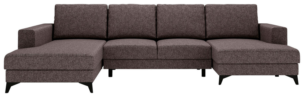 WOHNLANDSCHAFT Braun Flachgewebe  - Schwarz/Braun, Design, Textil/Metall (190/339/156cm) - Livetastic