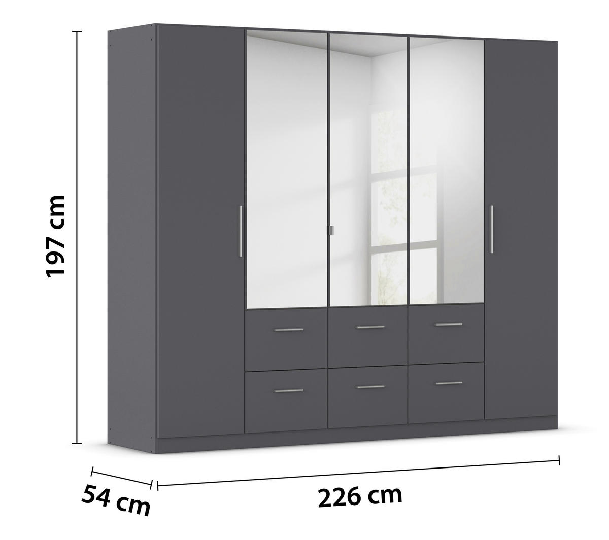 DREHTÜRENSCHRANK 226/197/54 cm,  in Grau, 5-türig  - Alufarben/Grau, KONVENTIONELL, Glas/Holzwerkstoff (226/197/54cm) - home24