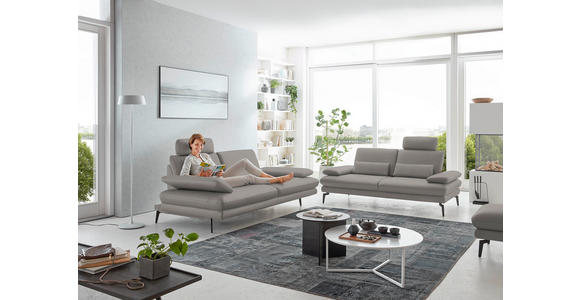 3-SITZER-SOFA in Leder Silberfarben - Silberfarben/Schwarz, Design, Leder/Metall (222/86/104cm) - Dieter Knoll
