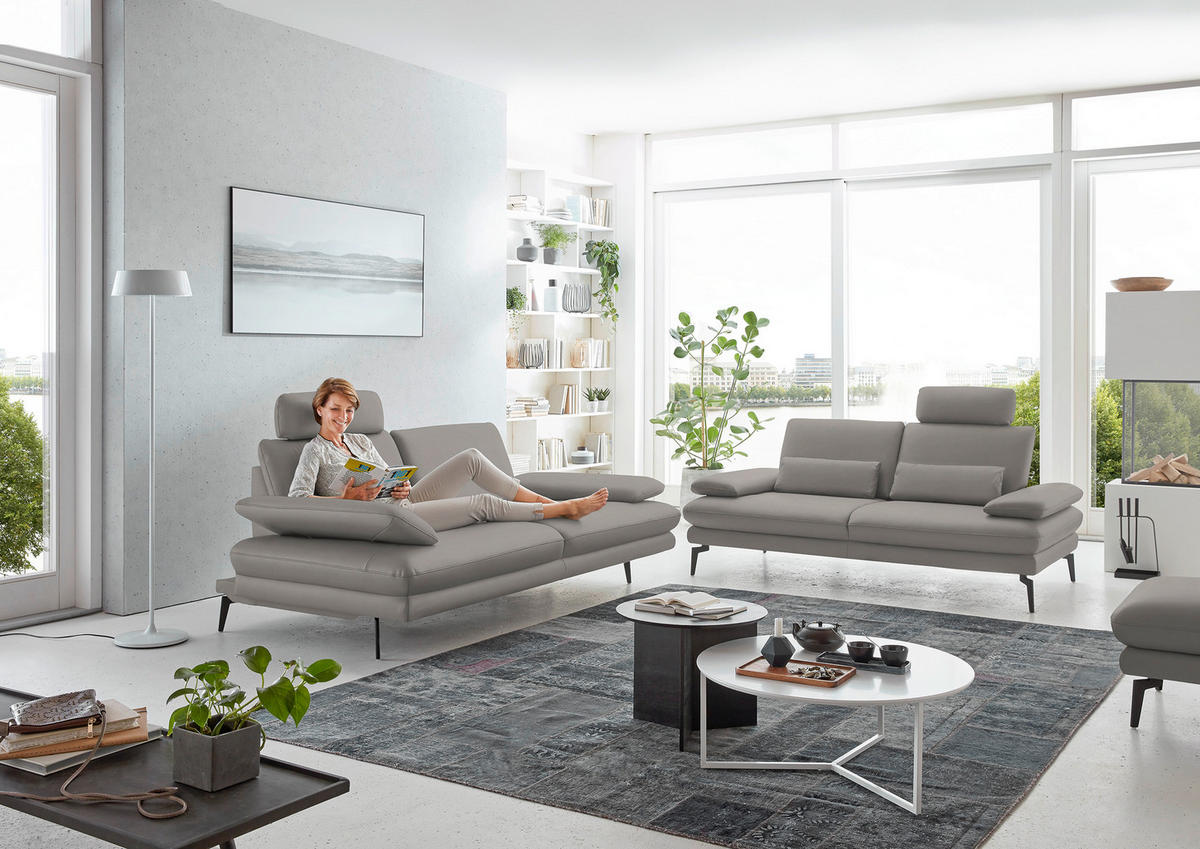 3-SITZER-SOFA in Echtleder Silberfarben  - Silberfarben/Schwarz, Design, Leder/Metall (222/86/104cm) - Dieter Knoll