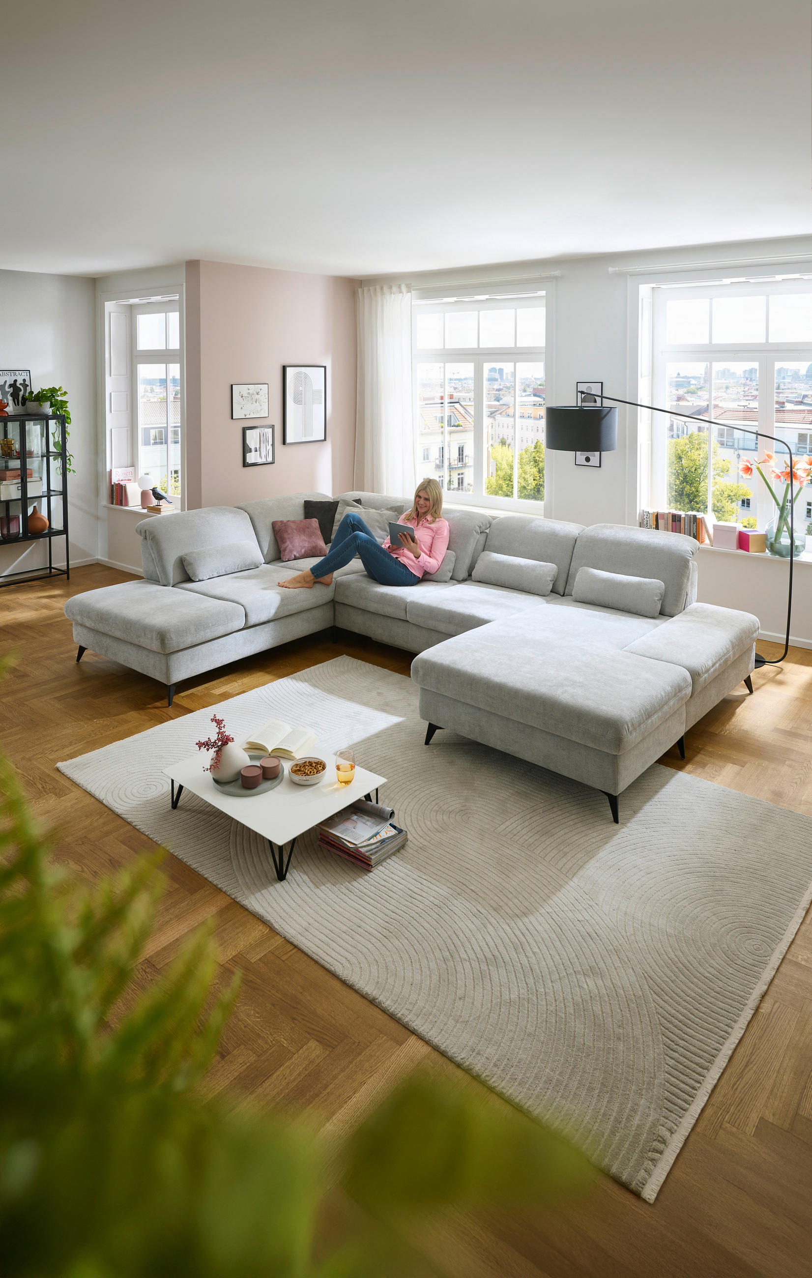 SOFFA i chenille silver  - silver/svart, Design, metall/textil (255/364/198cm) - Beldomo Style