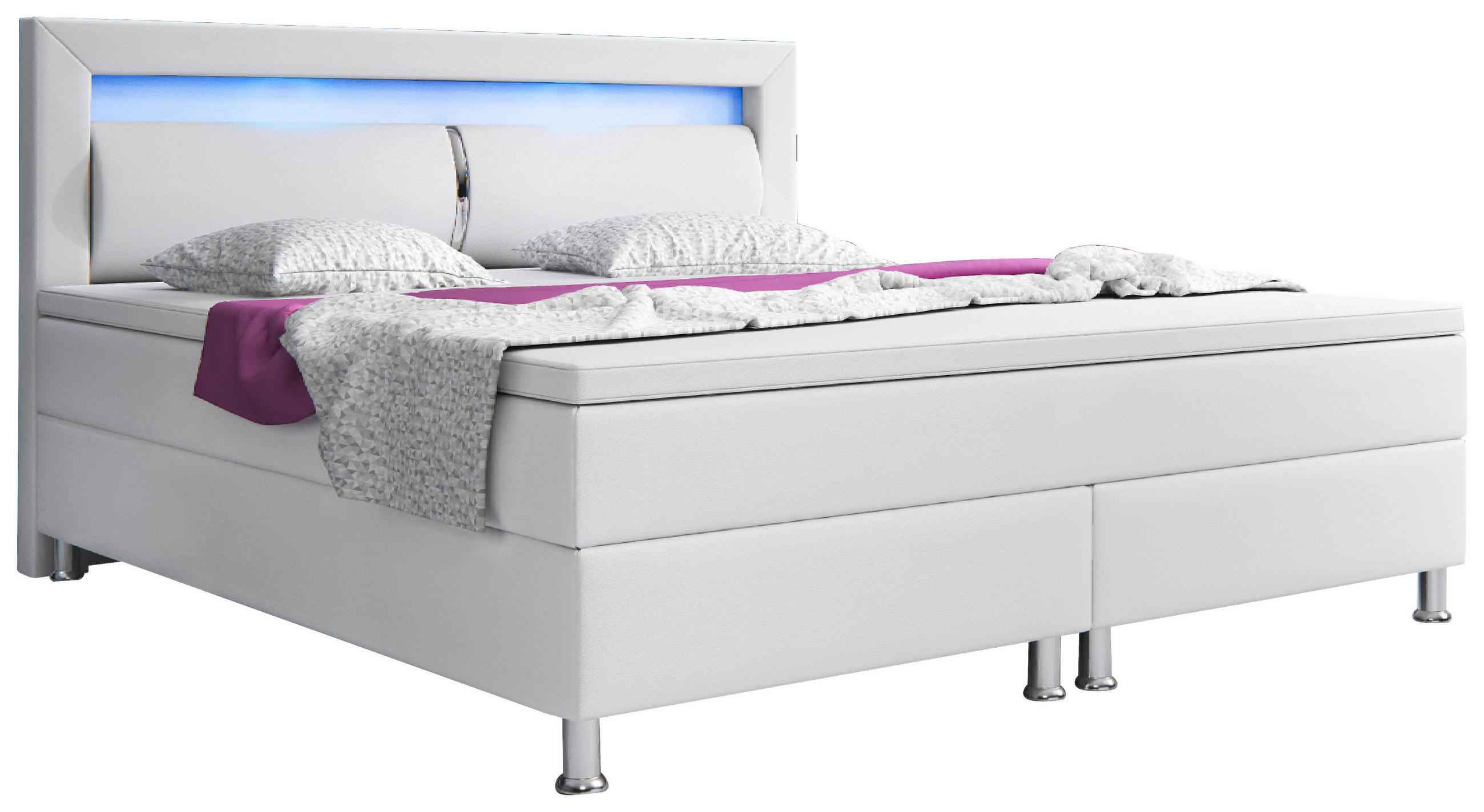 Boxspringbett mit Topper  in Weiß  - Silberfarben/Weiß, KONVENTIONELL, Leder/Textil (180/115/210cm) - MID.YOU