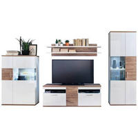 WOHNWAND  in Weiß, Eichefarben  330/199/50 cm  - Eichefarben/Weiß, Design, Glas/Holzwerkstoff (330/199/50cm) - Livetastic