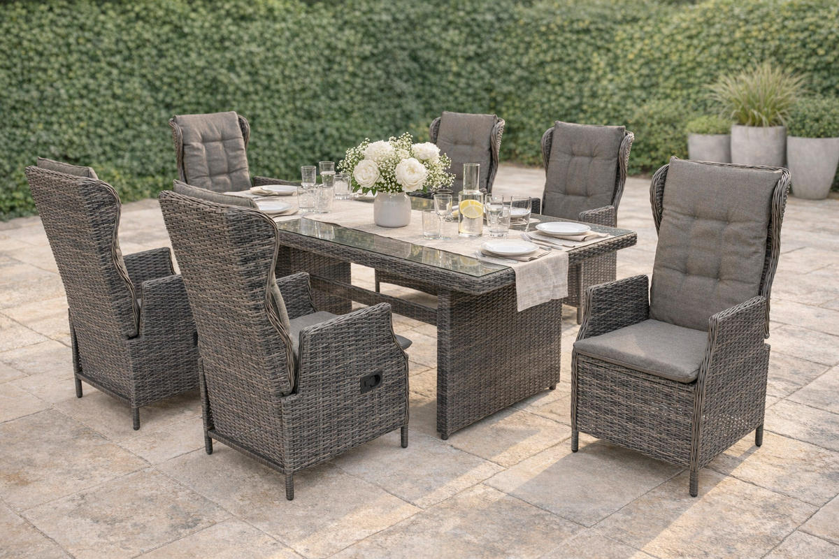 GARTENTISCHGRUPPE Stahl  - Grau, KONVENTIONELL, Glas/Kunststoff - Gardenson