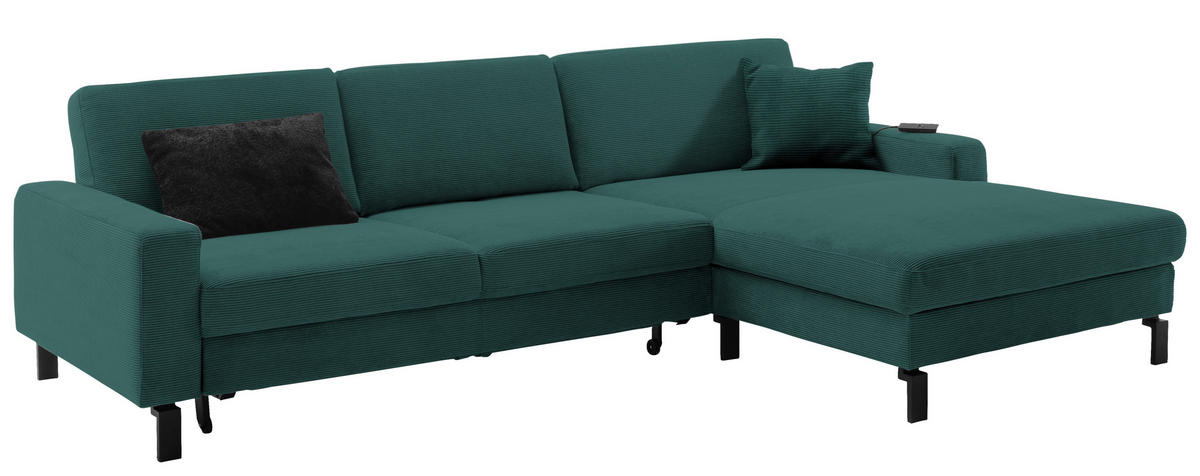 ECKSOFA in Cord Dunkelgrün  - Dunkelgrün/Schwarz, Design, Textil/Metall (298/185-209cm) - Pure Home Lifestyle