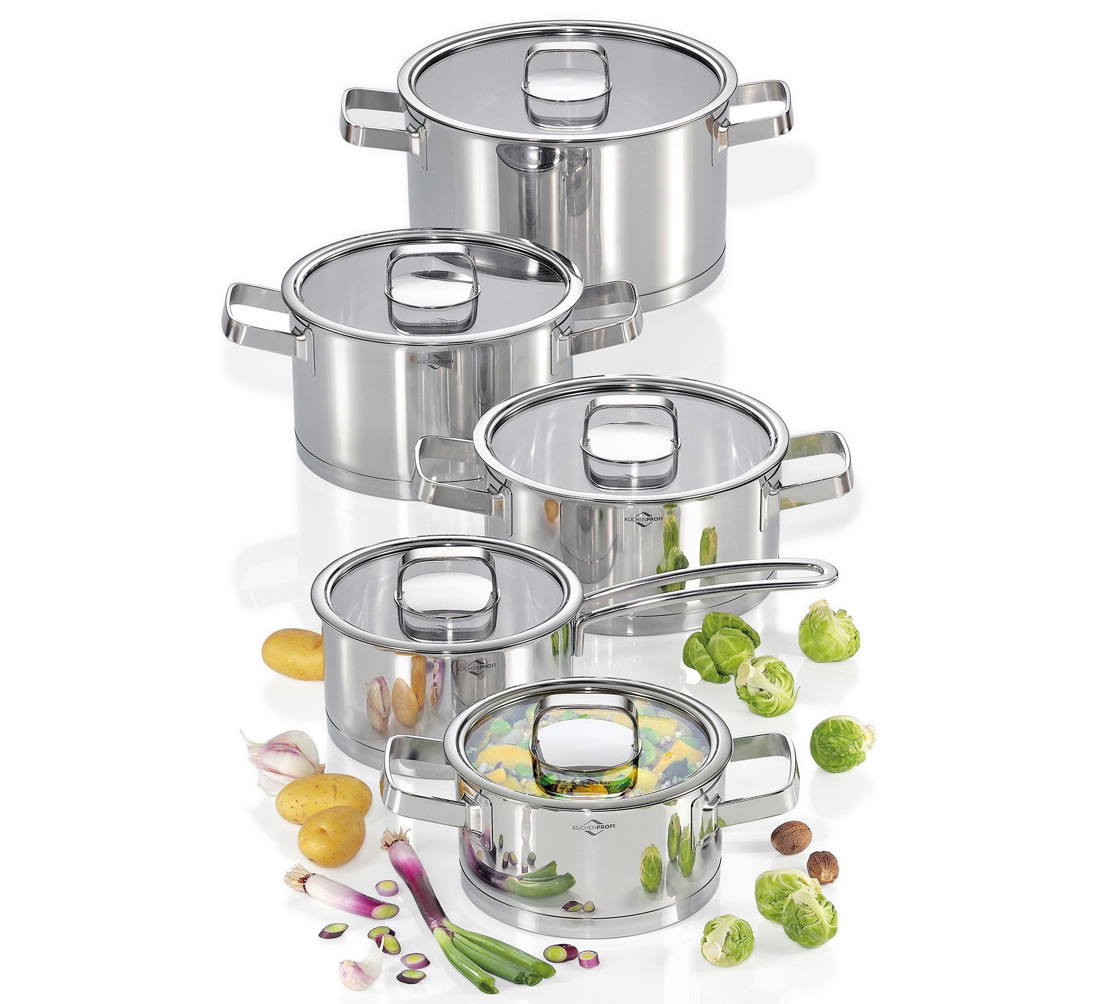 KOCHTOPFSET SAN REMO 5-teilig  - Edelstahlfarben, Basics, Metall (26/31/47cm) - KÜCHENPROFI
