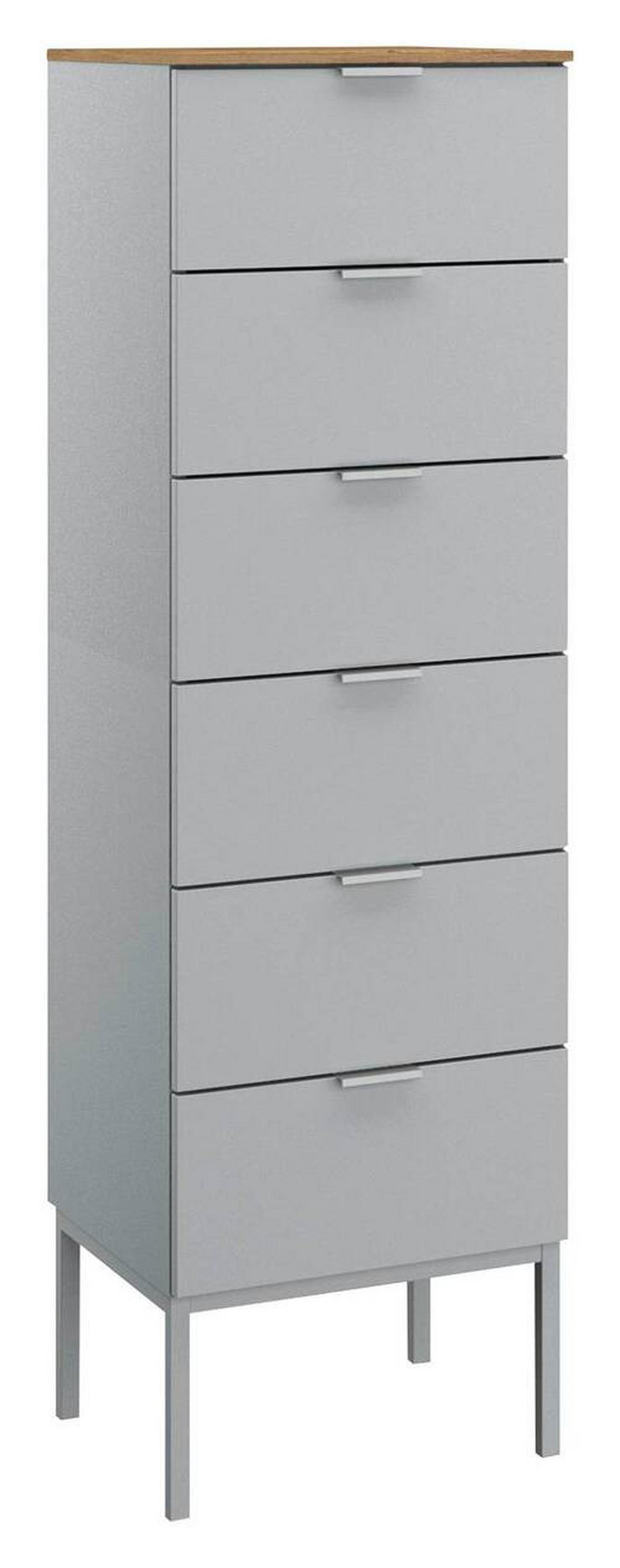 KOMMODE 40/138/42 cm  in Grau, Eichefarben  - Eichefarben/Alufarben, Trend, Holzwerkstoff/Kunststoff (40/138/42cm) - Stylife