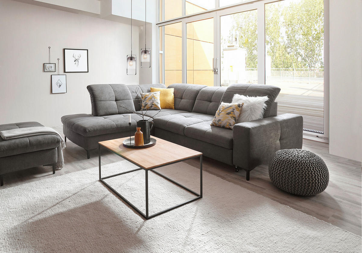 ECKSOFA in Chenille Grau  - Schwarz/Grau, Design, Textil/Metall (240/308cm) - Xora