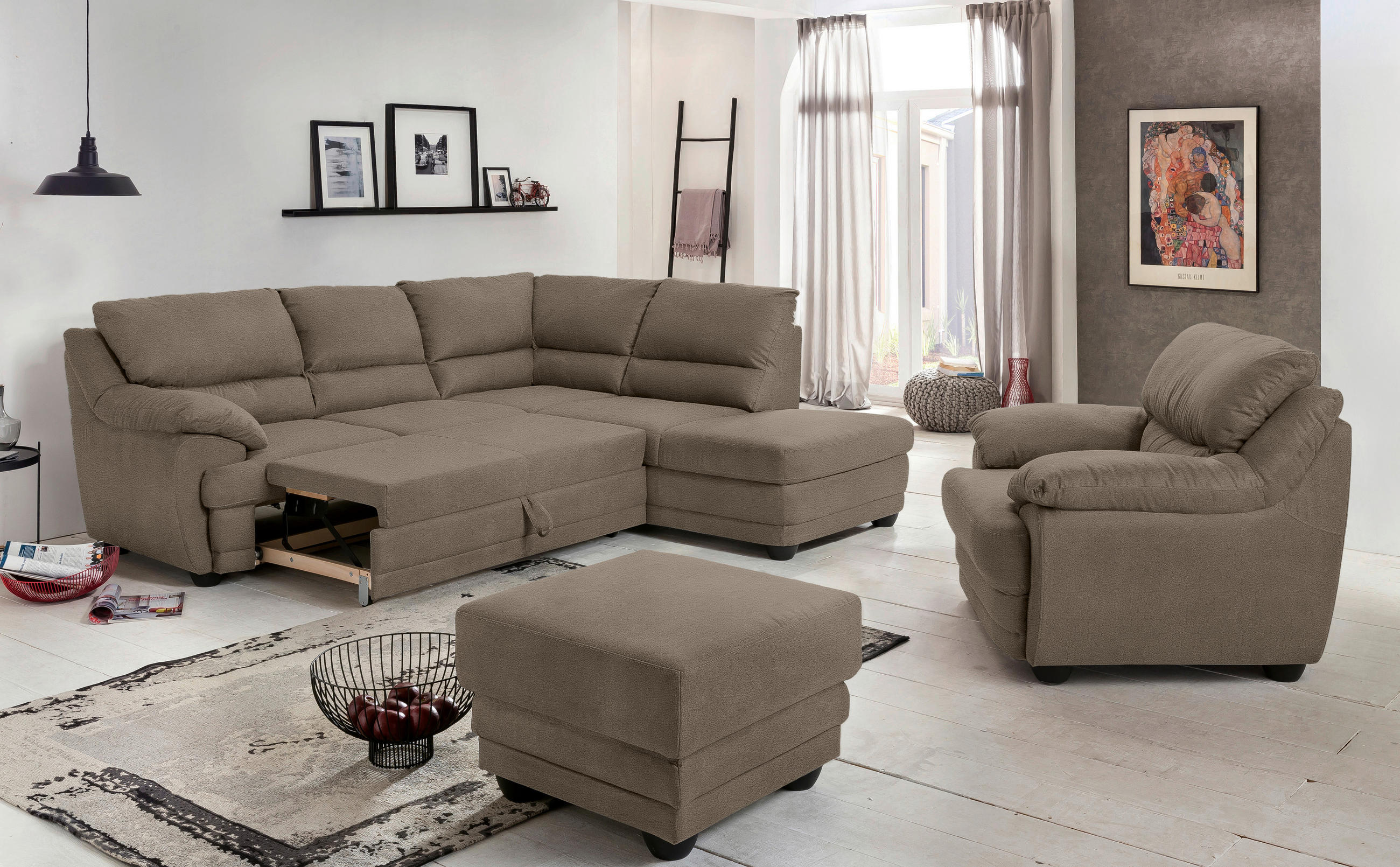 Thumbnail - Livetastic Hocker, Grau, Textil, quadratisch, 65x46x65 cm, Made in EU, Stoffauswahl, Wohnzimmer, Hocker, Sitzhocker