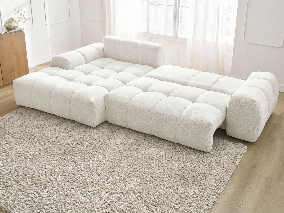 ECKSCHLAFSOFA EVEREST  mit Rücken echt, Armteil links, Armteil rechts Flachgewebe Weiß  - Schwarz/Weiß, MODERN, Kunststoff/Textil (180/318cm) - Livetastic