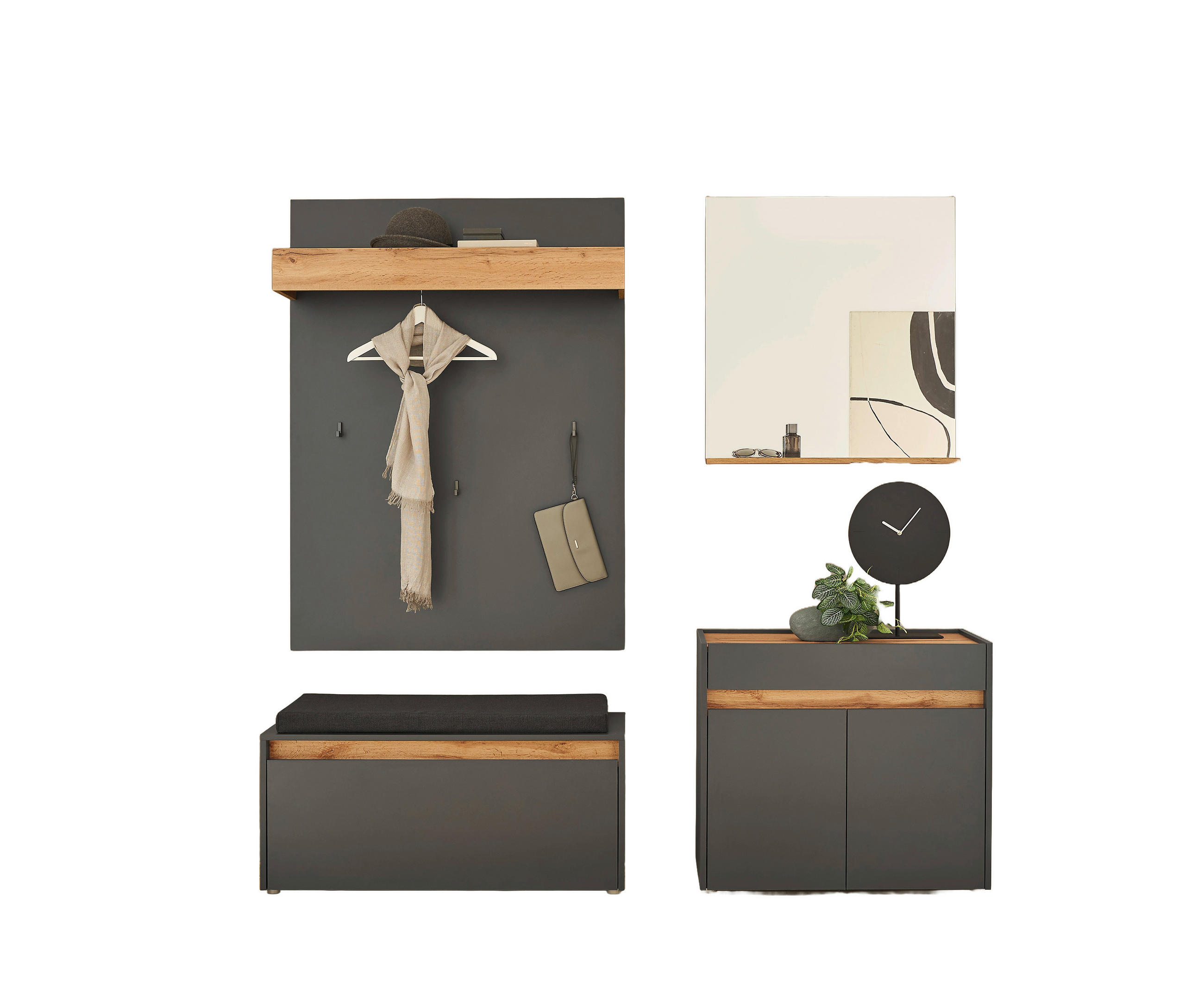 GARDEROBE 5-teilig  in 190/200/40 cm  - Anthrazit/Eiche Wotan, Design, Glas/Holzwerkstoff (190/200/40cm) - Modante