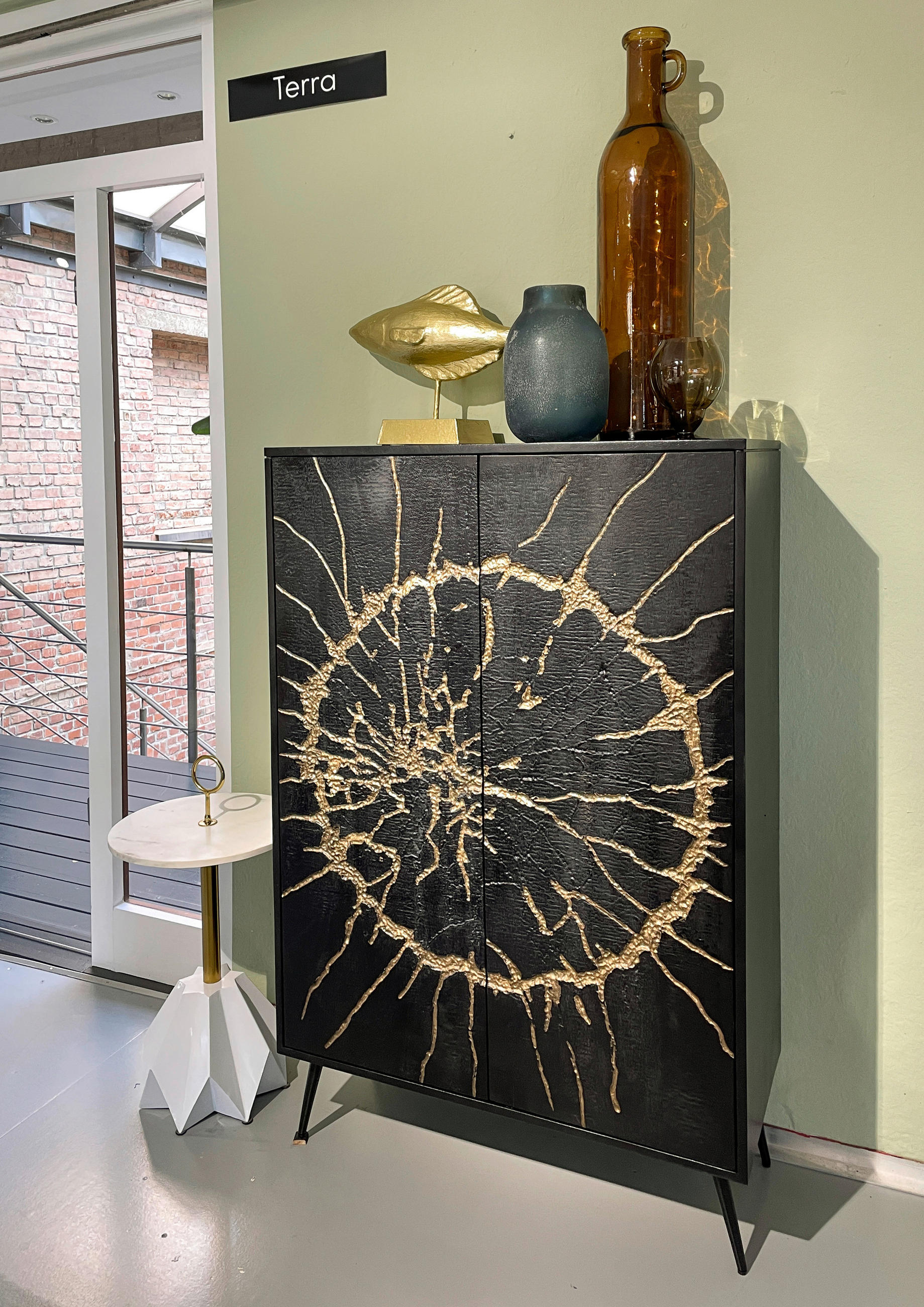 HIGHBOARD  in 90/140/40 cm  - Goldfarben/Schwarz, Design, Holz/Metall (90/140/40cm) - Landscape