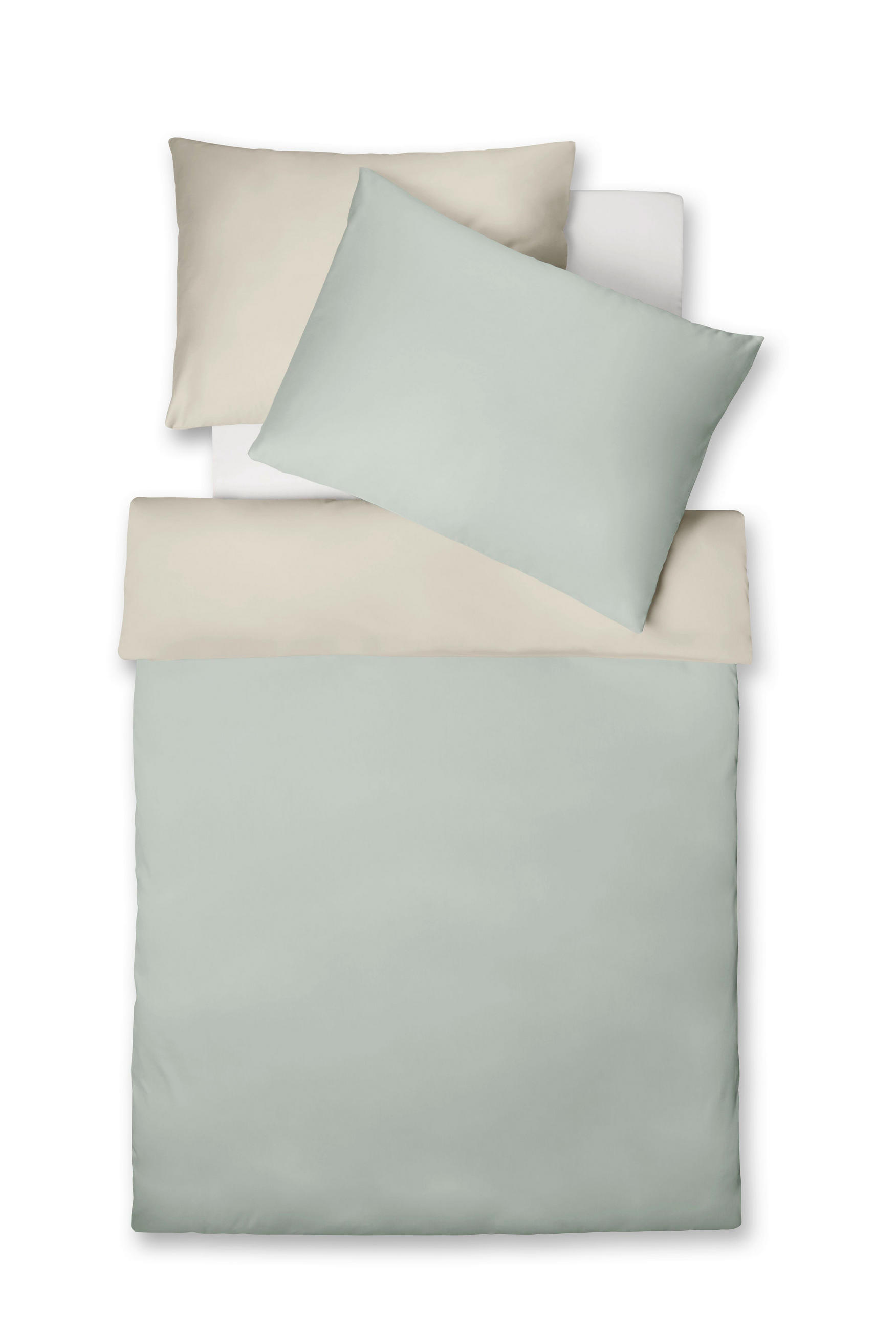 KÉTOLDALAS ÁGYNEMŰHUZAT 140/200 cm  - homokszínű/zöld, Basics, textil (140/200cm) - Fleuresse