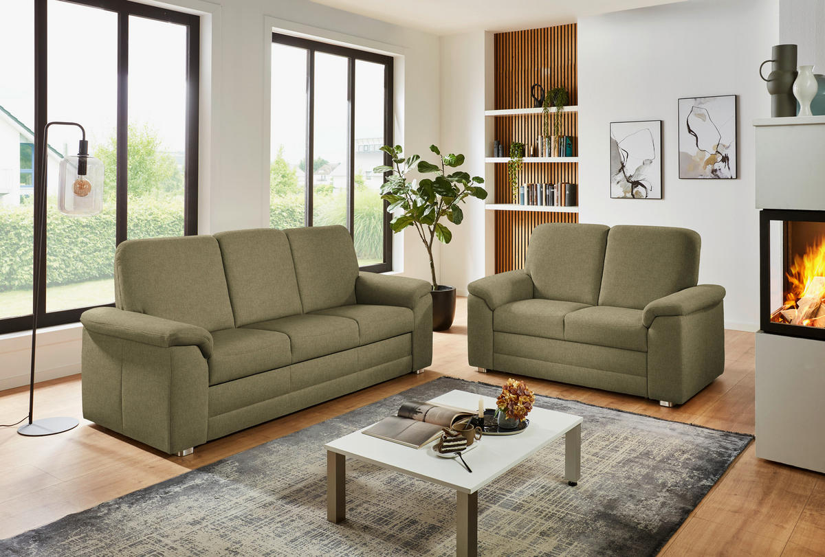 SITZGARNITUR Chenille Schilfgrün  - Schilfgrün/Alufarben, Konventionell, Textil/Metall (208/156/96/89cm) - Beldomo Comfort