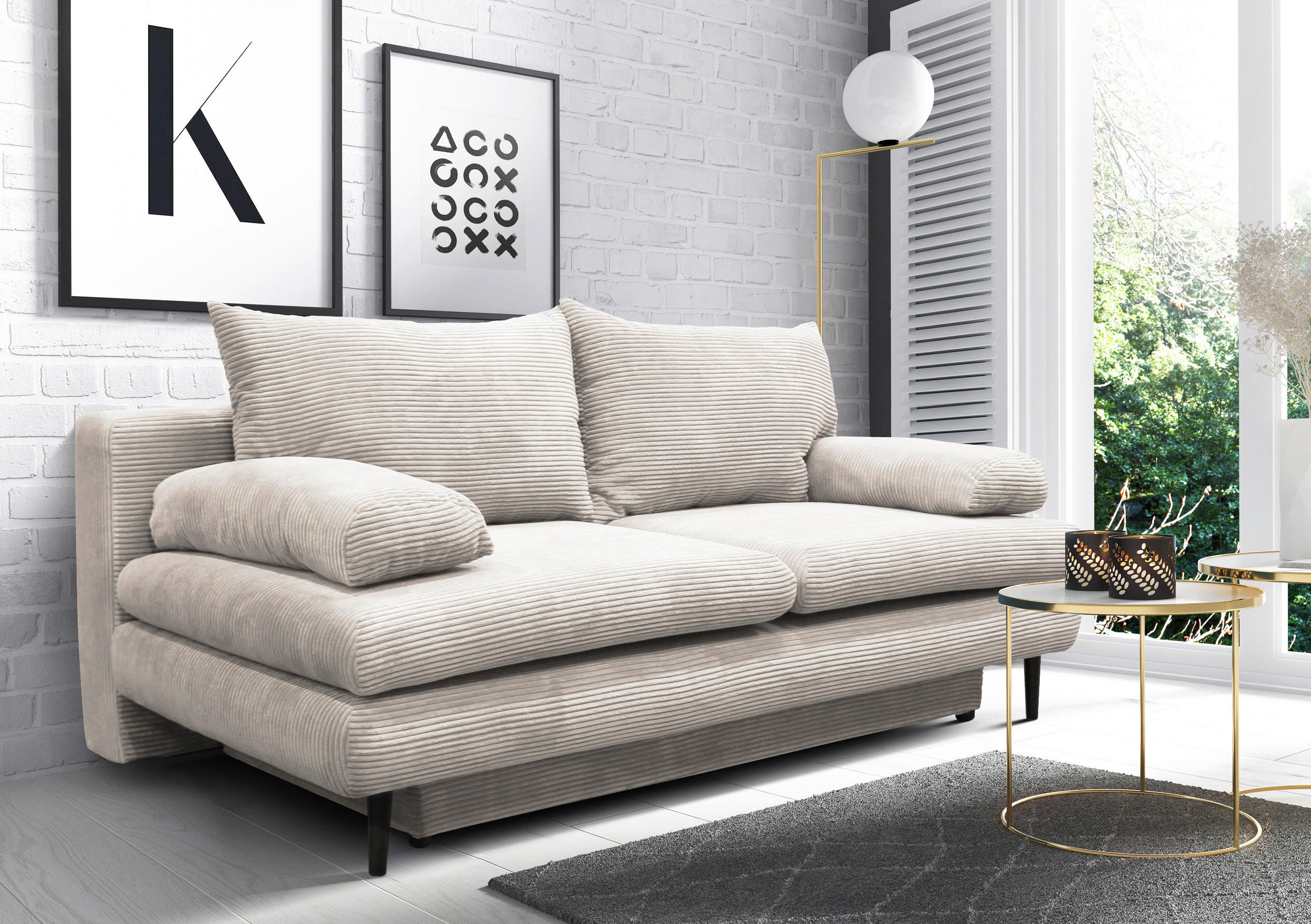 SCHLAFSOFA in Cord Beige  - Beige/Schwarz, Design, Holz/Textil (202/85/99cm) - P & B
