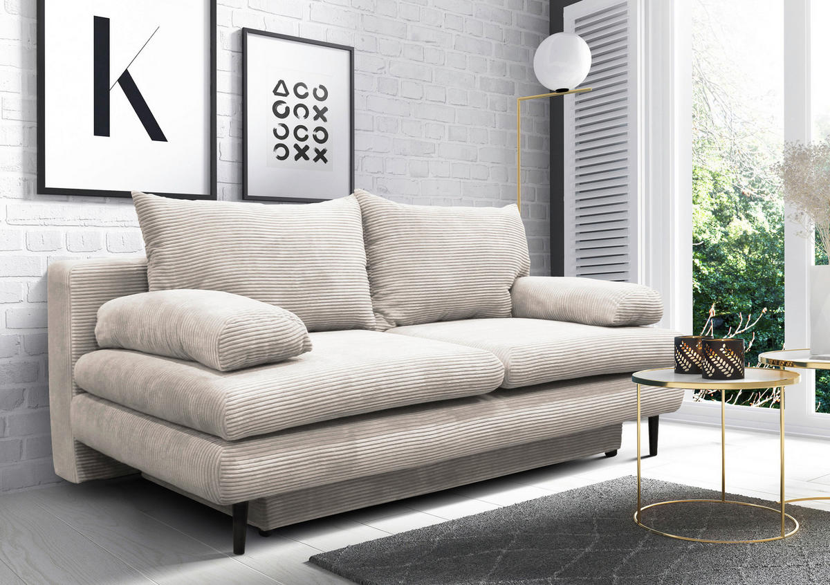 SCHLAFSOFA Cord Beige  - Beige/Schwarz, Design, Holz/Textil (202/85/99cm) - P & B