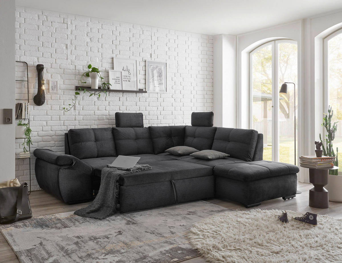 ECKSOFA in Mikrovelours Schwarz  - Schwarz, Konventionell, Kunststoff/Textil (265/217cm) - Carryhome