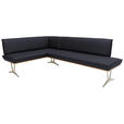 ECKBANK 162/197 cm  in Schwarz  - Edelstahlfarben/Beige, Design, Leder/Holz (162/197cm) - Ambiente