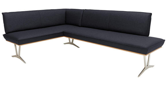 ECKBANK 152/197 cm  in Schwarz  - Edelstahlfarben/Beige, Design, Leder/Holz (152/197cm) - Ambiente