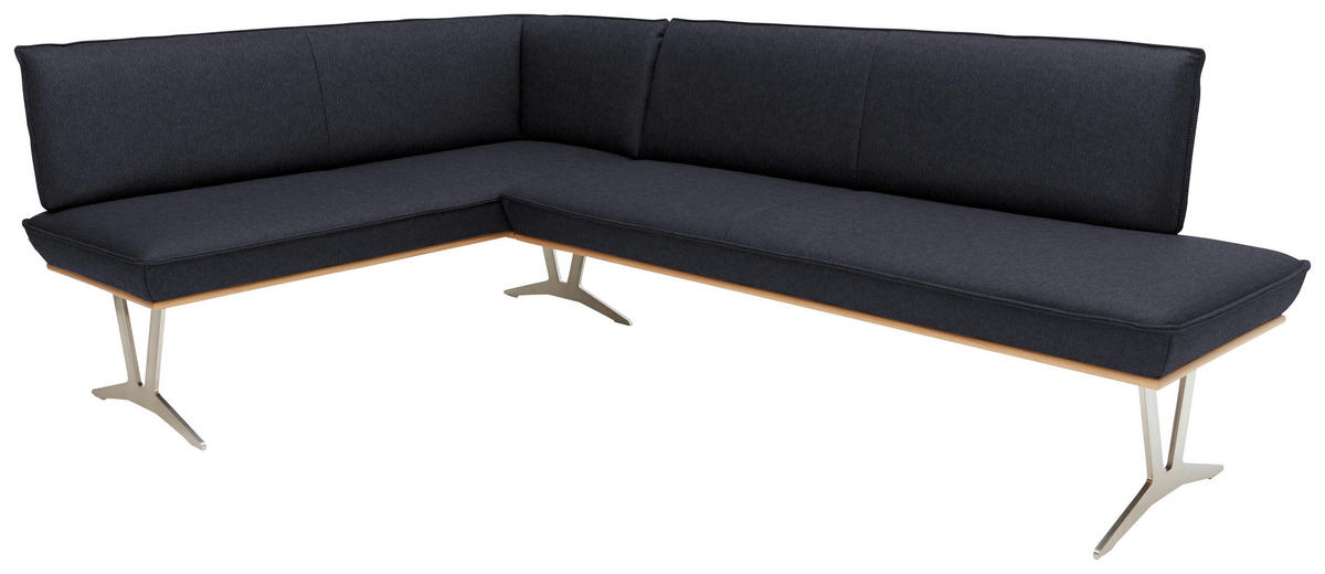ECKBANK in Holz, Metall, Leder Schwarz  - Edelstahlfarben/Beige, Design, Leder/Holz (162/257cm) - Ambiente