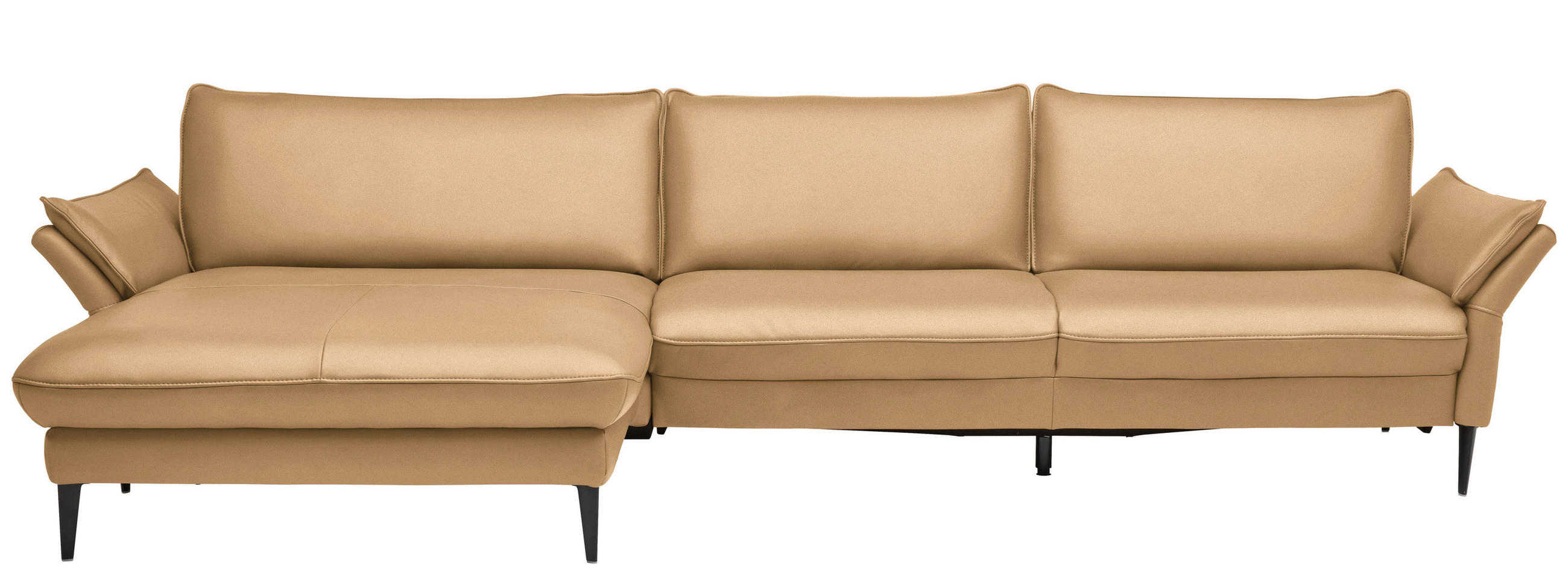 ECKSOFA Echtleder Honig  - Schwarz/Honig, Design, Leder/Metall (172/334cm) - Valdera