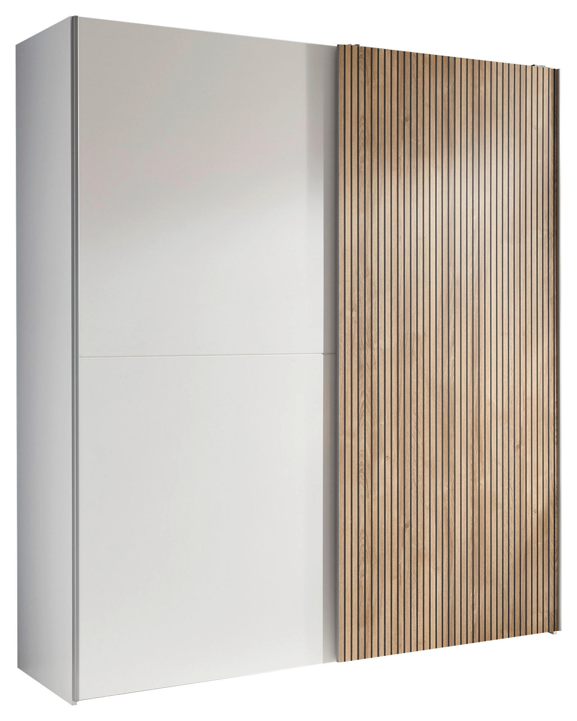 SCHWEBETÜRENSCHRANK 170/196/57 cm 2-türig Weiß, Eichefarben  - Eichefarben/Alufarben, MODERN, Holzwerkstoff/Metall (170/196/57cm) - MID.YOU