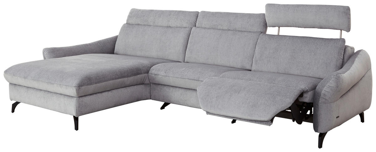 ECKSOFA in Chenille, Flachgewebe Hellgrau  - Anthrazit/Hellgrau, Design, Textil/Metall (179/306cm) - Himolla Komfortklass