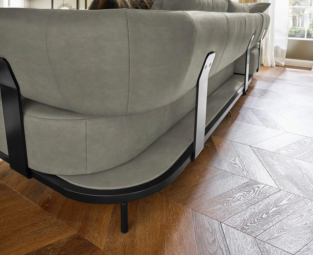 ECKSOFA in Echtleder Grau  237/302 cm  - Schwarz/Grau, Design, Leder/Metall (237/302cm) - Dieter Knoll