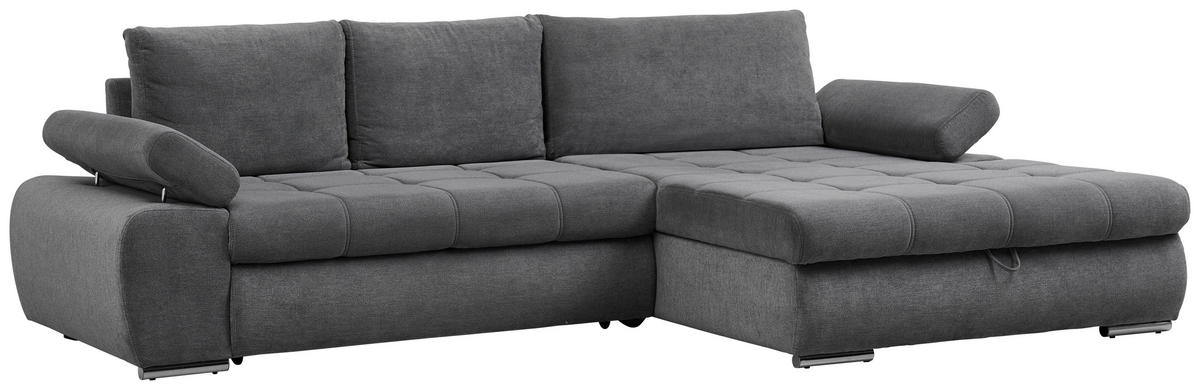 ECKSOFA Grau Flachgewebe  - Chromfarben/Weiß, Design, Kunststoff/Textil (294/173cm) - Carryhome