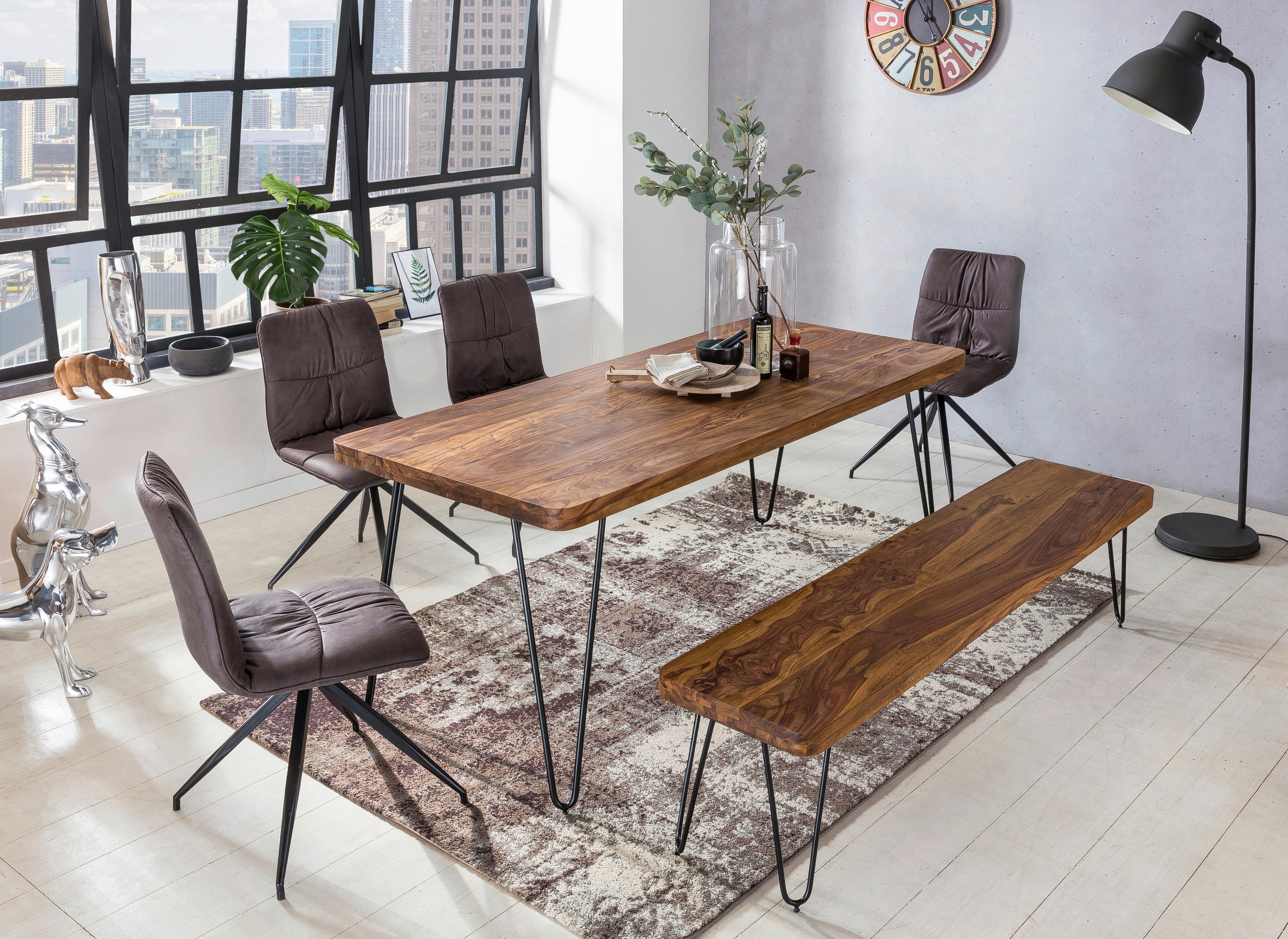 ESSTISCH Sheesham massiv rechteckig Sheeshamfarben  - Sheeshamfarben/Schwarz, Design, Holz/Metall (120/80/76cm) - MID.YOU