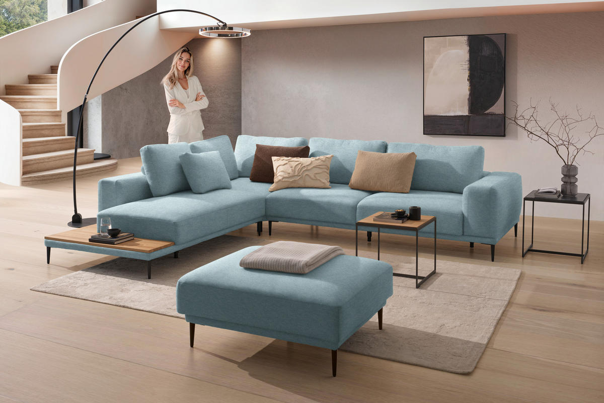 ECKSOFA  in Leinwand Hellblau  271/318 cm  - Schwarz/Hellblau, Design, Textil/Metall (271/318cm) - Belluti