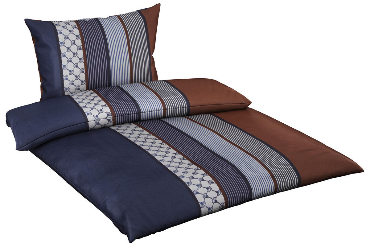 POSTEĽNÁ BIELIZEŇ, makosatén, modrá, hnedá, tmavomodrá, 140/200 cm  - hnedá/modrá, Design, textil/prírodné materiály (140/200cm) - Joop!