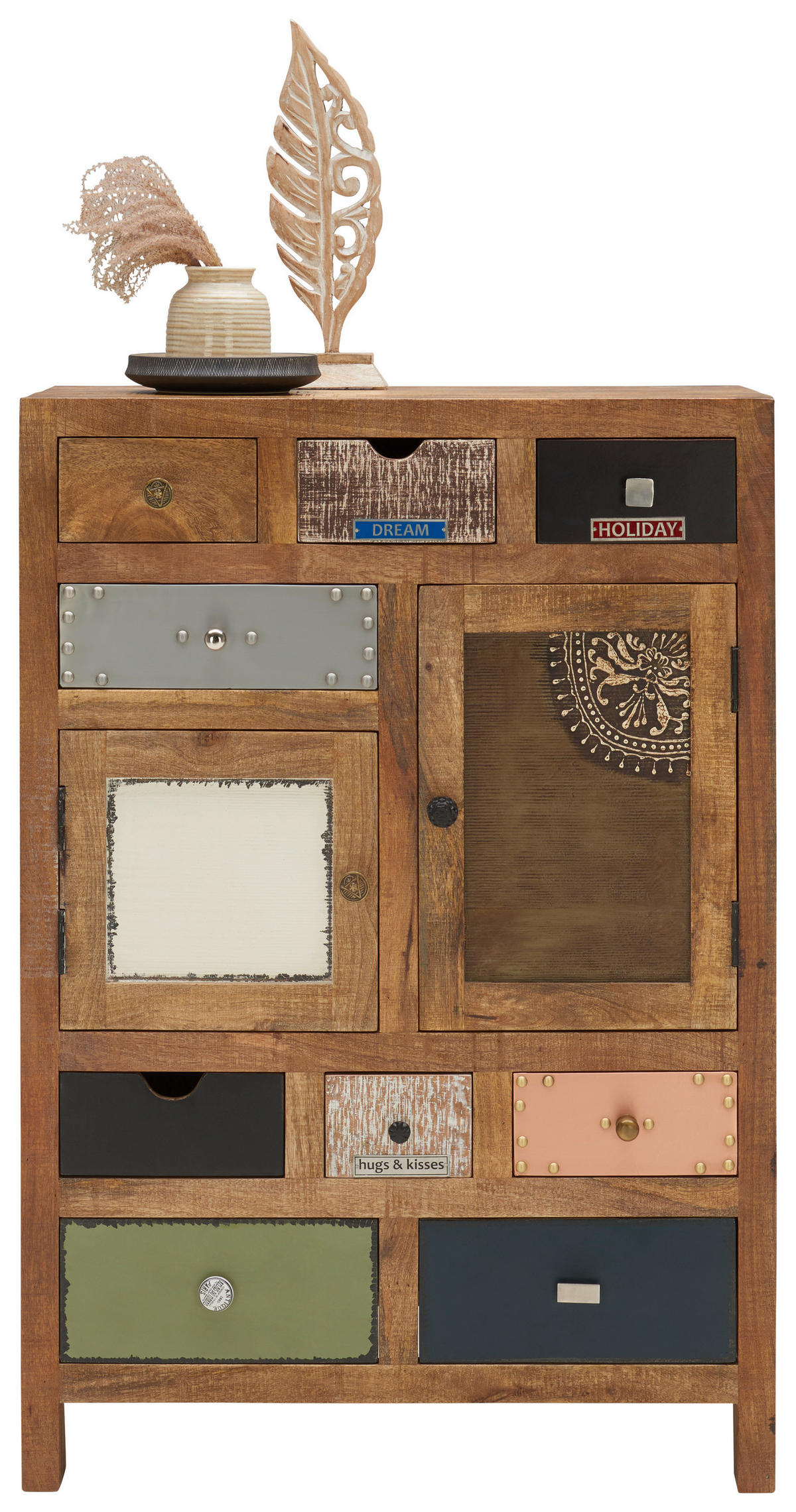 VYSOKÁ KOMODA, mangové dřevo, vícebarevná, 80/115/40 cm - vícebarevná, Lifestyle, kov/dřevo (80/115/40cm) - Landscape
