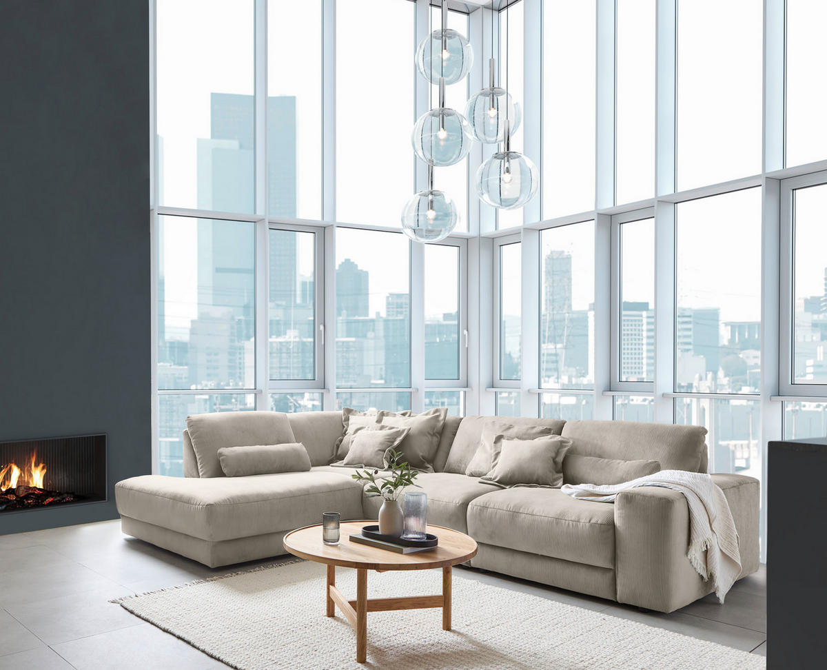 ECKSOFA Niels Andersson Greige Feincord  - Greige/Schwarz, Design, Kunststoff/Textil (242/316cm) - Niels Andersson