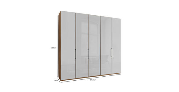 FALTTÜRENSCHRANK 250/236/58 cm 5-türig Weiß, Eiche Bianco - Schieferfarben/Eiche Bianco, KONVENTIONELL, Glas/Holzwerkstoff (250/236/58cm) - Dieter Knoll