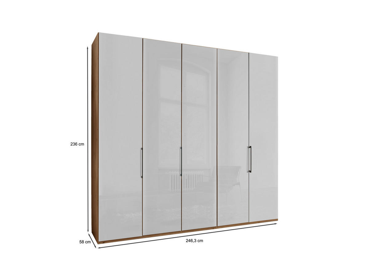 FALTTÜRENSCHRANK  in Weiß, Eiche Bianco  - Schieferfarben/Eiche Bianco, KONVENTIONELL, Glas/Holzwerkstoff (250/236/58cm) - Dieter Knoll