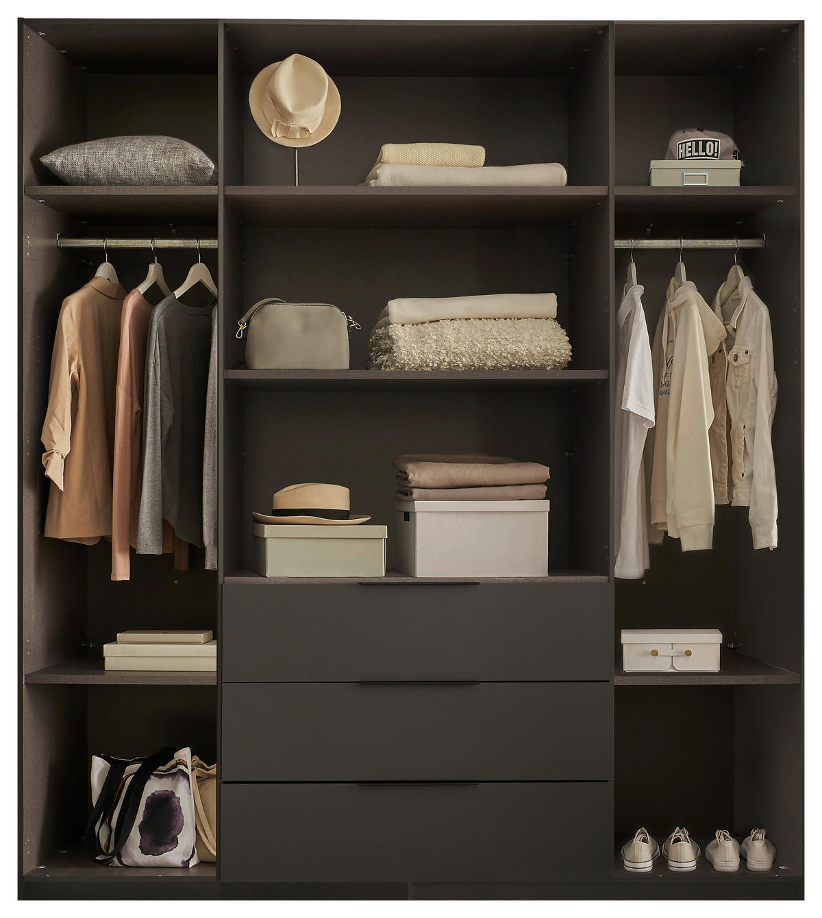 DREHTÜRENSCHRANK 200,5/225,5/60 cm,  in Graphitfarben, Hellgrau, 4-türig  - Hellgrau/Schwarz, MODERN, Holzwerkstoff/Kunststoff (200,5/225,5/60cm) - MID.YOU