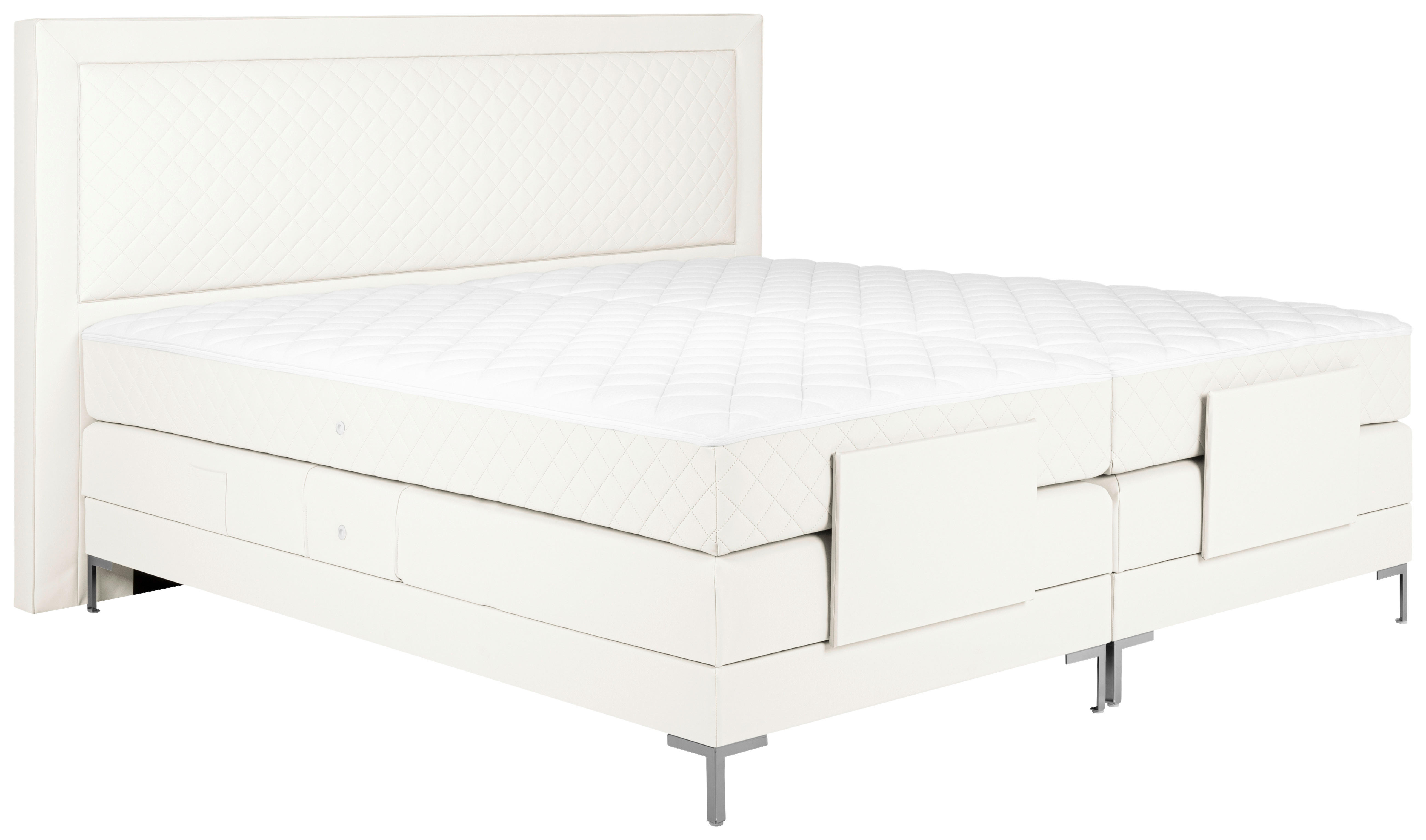 BOXSPRINGBETT 180/200 cm  in Weiß  - Alufarben/Weiß, Design, Textil/Metall (180/200cm) - Welnova