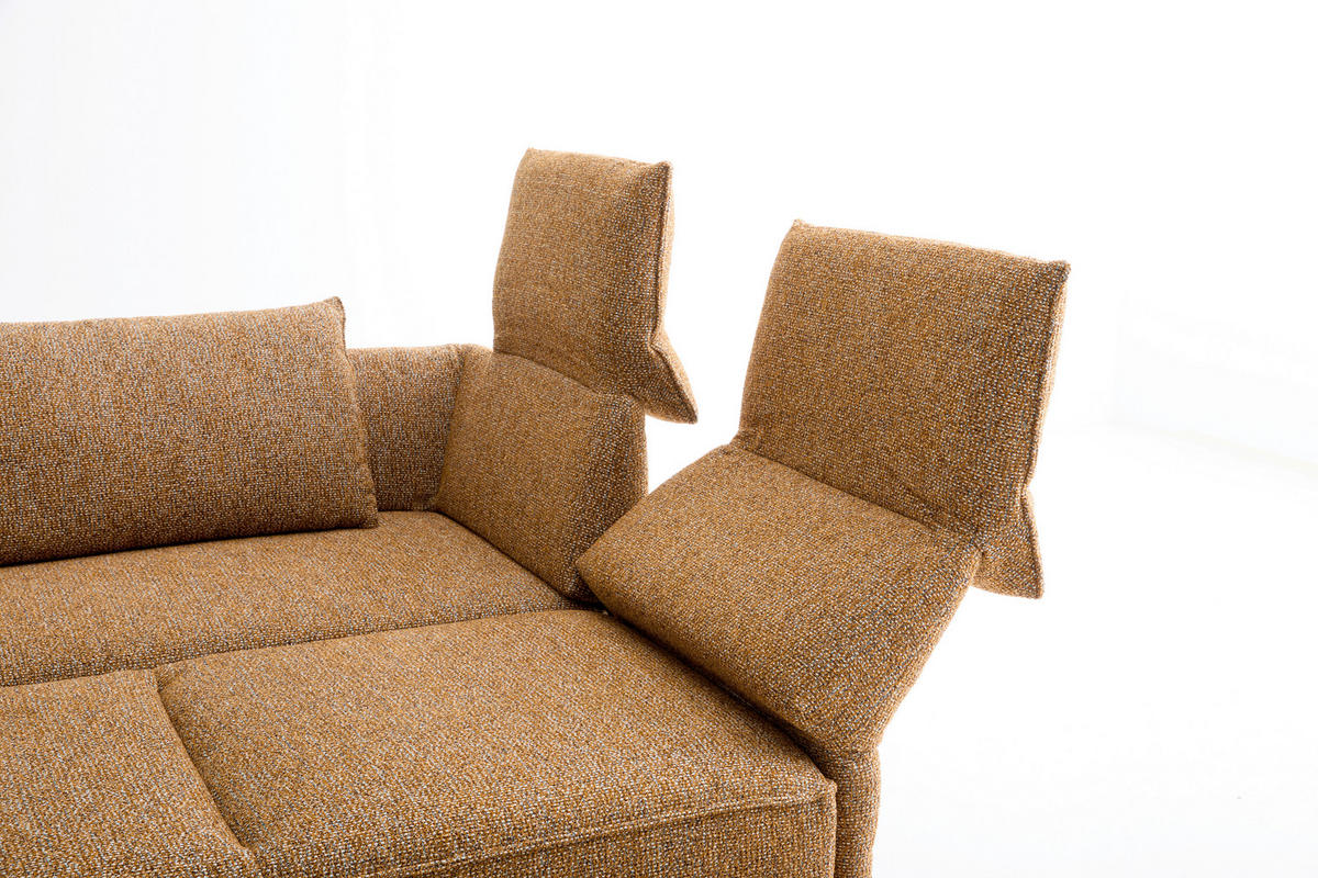 ECKSOFA Dunkelorange Chenille Rücken echt, Armteilverstellung, Relaxfunktion, Drehsitzfunktion  - Dunkelorange/Schwarz, Design, Holz/Textil (252/209cm) - Koinor