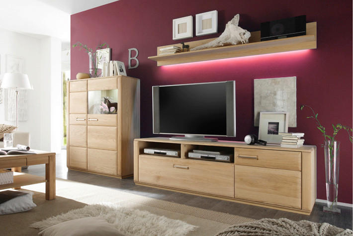 WOHNWAND  in Eichefarben  300/176/51 cm  - Eichefarben/Silberfarben, Design, Glas/Holz (300/176/51cm) - Livetastic