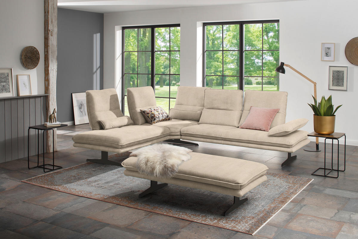 ECKSOFA in Mikrofaser Beige  - Beige/Schwarz, Design, Textil/Metall (224/284cm) - Chilliano