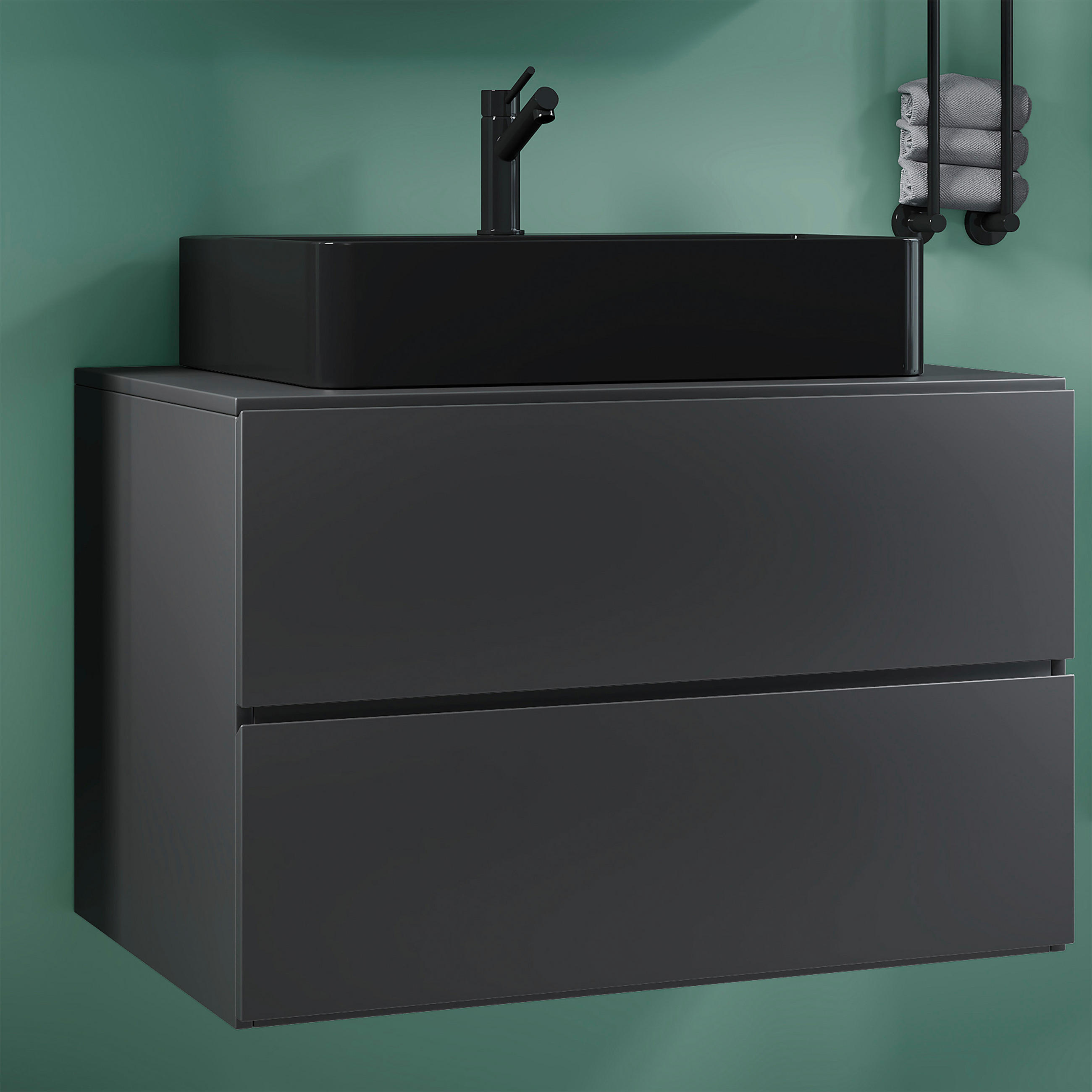 WASCHTISCHKOMBI 81 cm  - Anthrazit/Schwarz, Modern, Keramik/Holzwerkstoff (81cm) - MID.YOU