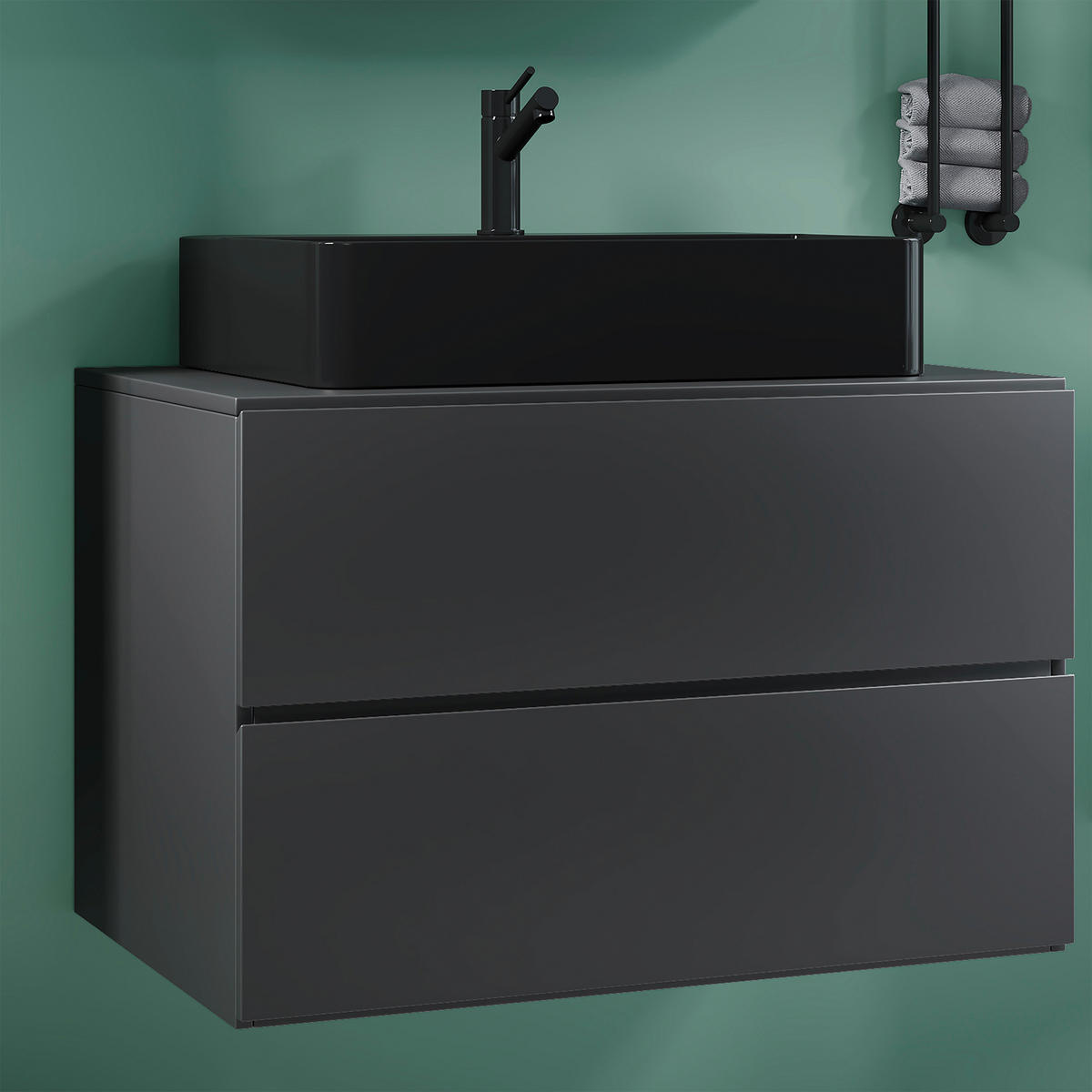 WASCHTISCHKOMBI 81 cm  - Anthrazit/Schwarz, MODERN, Keramik/Holzwerkstoff (81cm) - MID.YOU