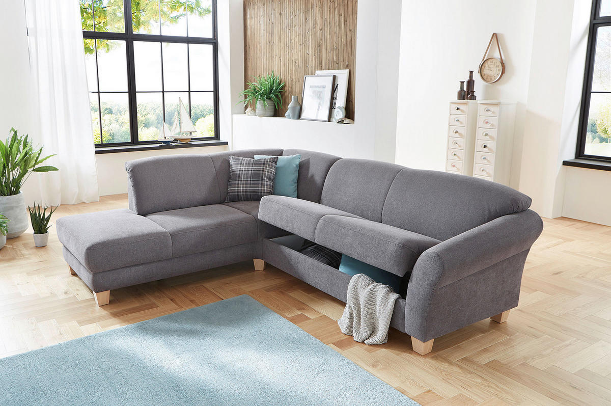 ECKSOFA in Flachgewebe Grau  212/257 cm  - Naturfarben/Grau, KONVENTIONELL, Holz/Textil (212/257cm) - Sit & More