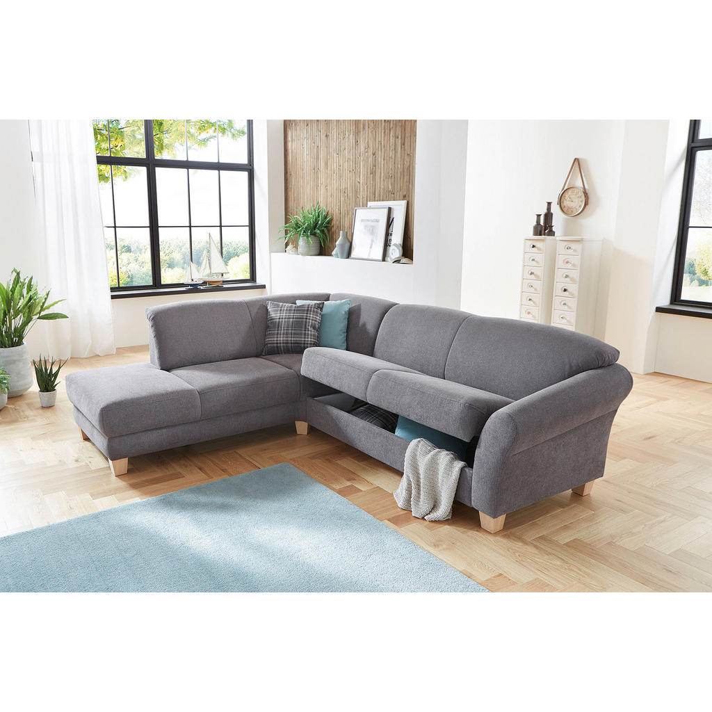 Thumbnail - Sit & More Ecksofa, Grau, Textil, Buche, 6-Sitzer, Ottomane links, L-Form, 257x212 cm, Goldenes M, Oeko-Tex® Standard 10...