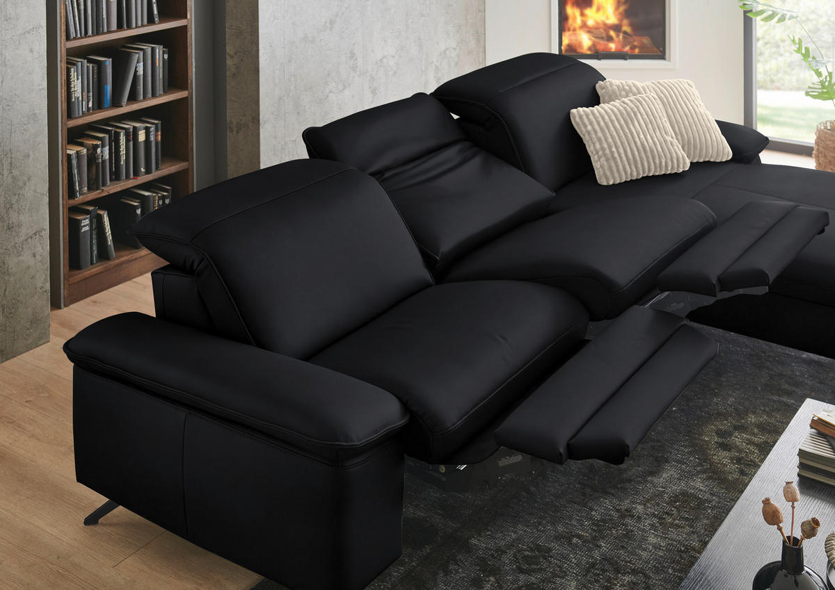ECKSOFA  Echtleder Anthrazit  - Anthrazit/Schwarz, Design, Leder/Metall (307/169cm) - Beldomo Premium