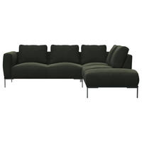 ECKSOFA Waldgrün Webstoff, Flachgewebe  - Waldgrün/Schwarz, Design, Textil/Metall (252/206cm) - Livetastic