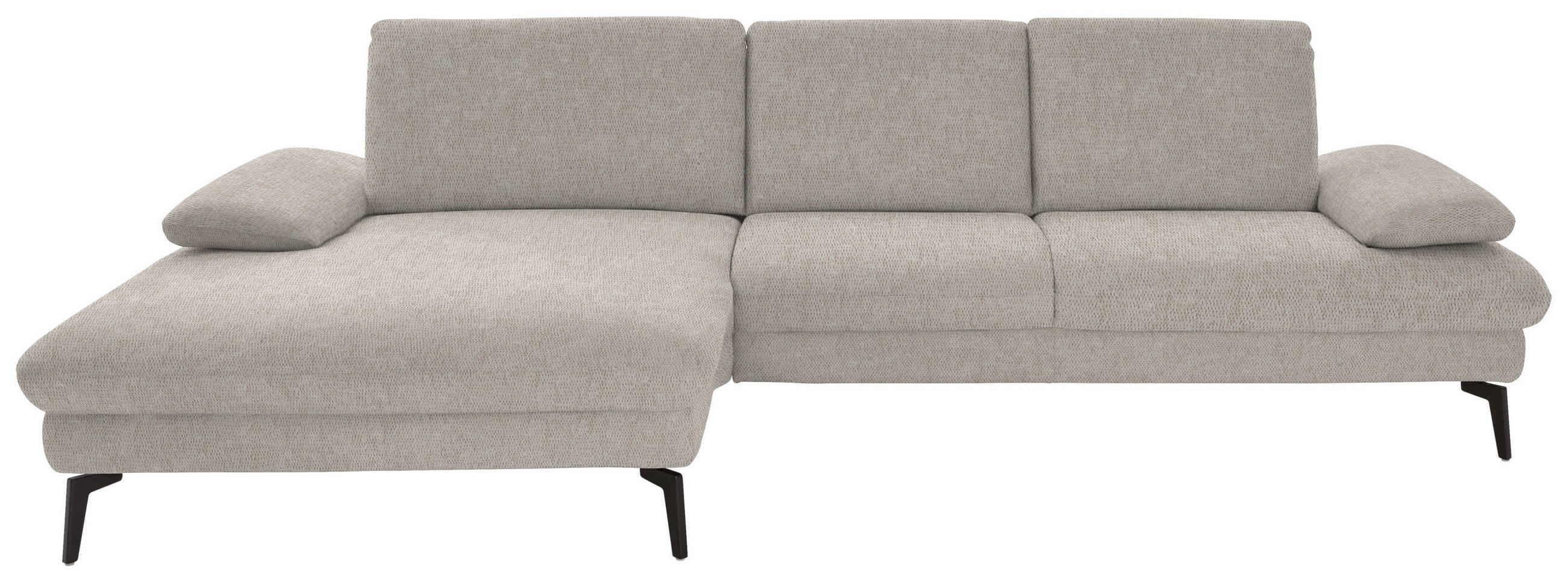 ECKSOFA in Chenille, Mikrofaser Ecru  - Ecru/Schwarz, Design, Textil/Metall (157/299cm) - Dieter Knoll